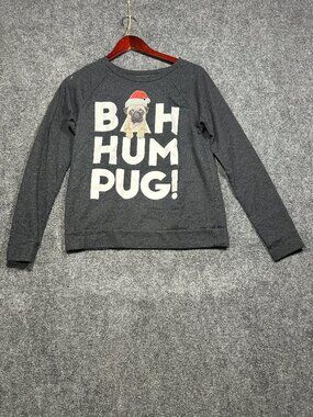 Cold Crush Sweatshirt Womens Medium Black Bah Hum Pug! Pullover Rib Cuffs